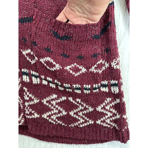 J.Jill Womens Cardigan Sz M Maroon Longline Boho Southwest Button Front Sweater - Picture 4 of 13